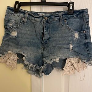 High rise jean shorts with lace
